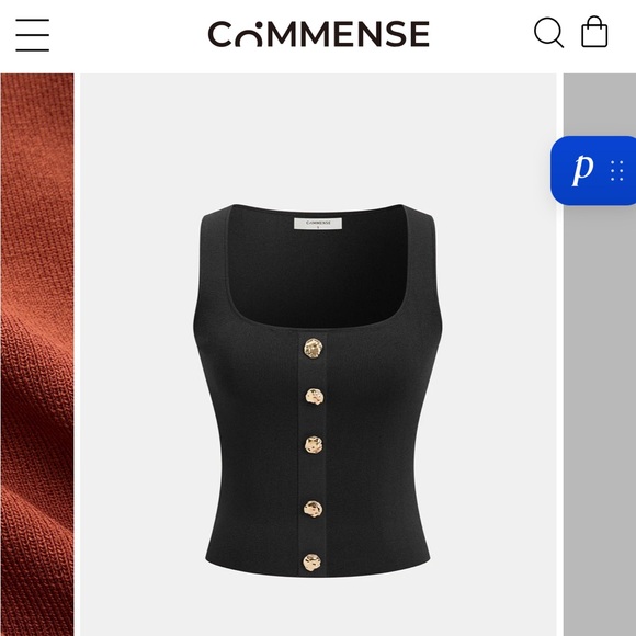 Commense Tops - Commense Black Ribbed Tank with Gold Button Detail